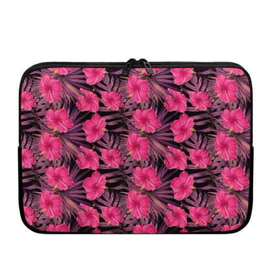 Pink Hawaiian Hibiscus Pattern Print Laptop Sleeve