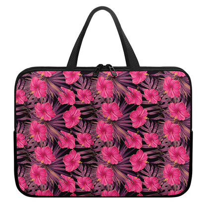 Pink Hawaiian Hibiscus Pattern Print Laptop Sleeve With Handle
