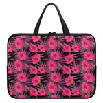 Pink Hawaiian Hibiscus Pattern Print Laptop Sleeve With Handle