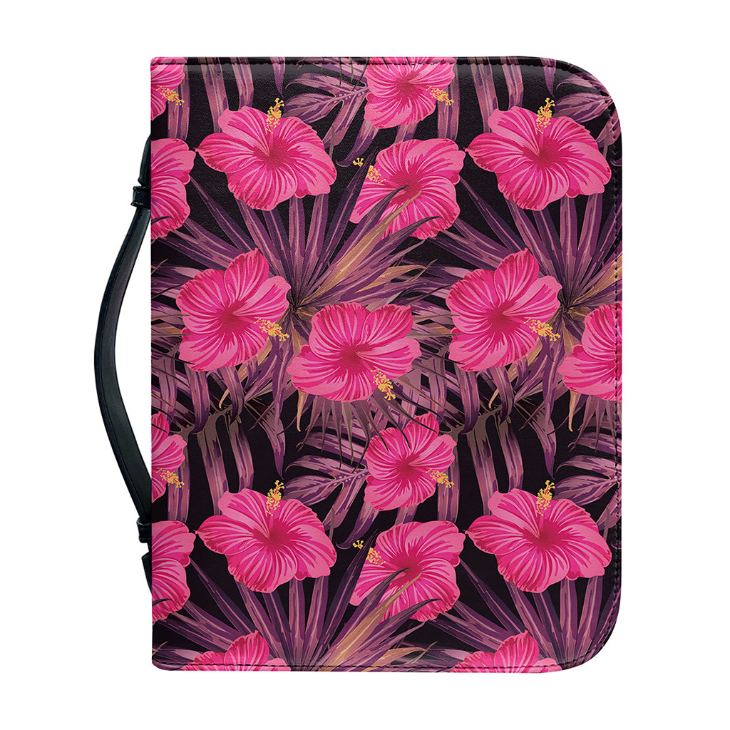 Pink Hawaiian Hibiscus Pattern Print Leather Bible Cover