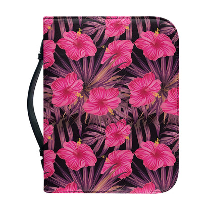 Pink Hawaiian Hibiscus Pattern Print Leather Bible Cover