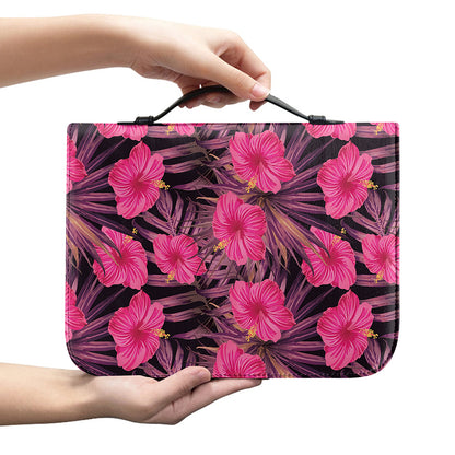 Pink Hawaiian Hibiscus Pattern Print Leather Bible Cover