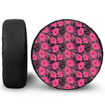 Pink Hawaiian Hibiscus Pattern Print Leather Spare Tire Cover