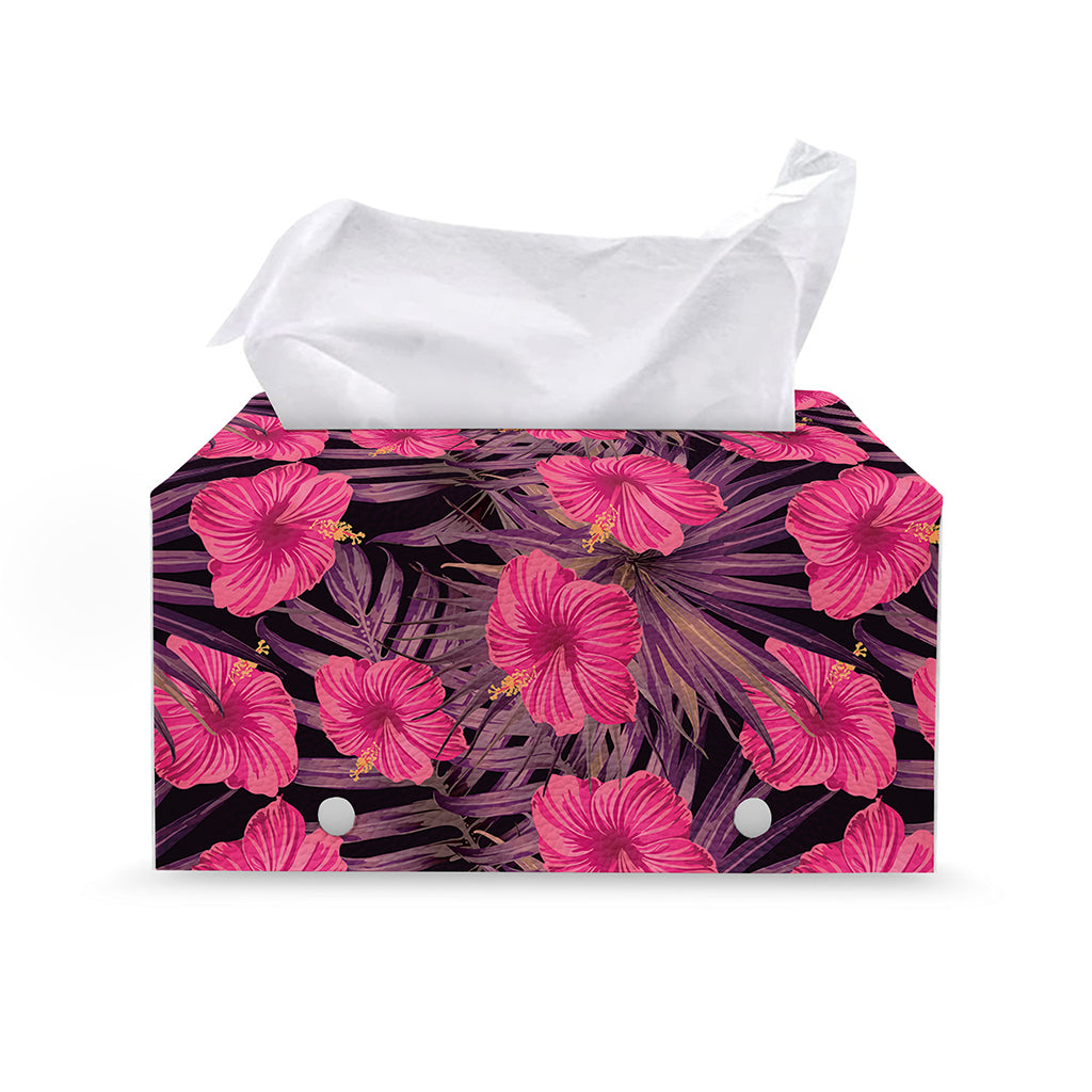 Pink Hawaiian Hibiscus Pattern Print Leather Tissue Box Cover