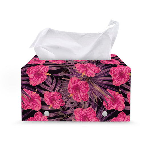 Pink Hawaiian Hibiscus Pattern Print Leather Tissue Box Cover