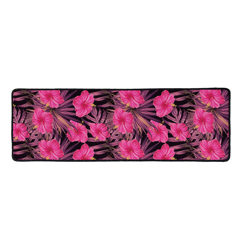 Pink Hawaiian Hibiscus Pattern Print Long Kitchen Mat