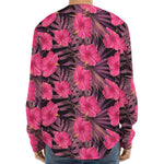 Pink Hawaiian Hibiscus Pattern Print Long Sleeve Baseball Jersey