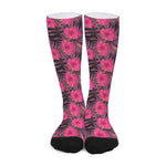 Pink Hawaiian Hibiscus Pattern Print Long Socks
