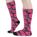 Pink Hawaiian Hibiscus Pattern Print Long Socks
