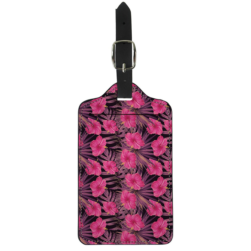 Pink Hawaiian Hibiscus Pattern Print Luggage Tag