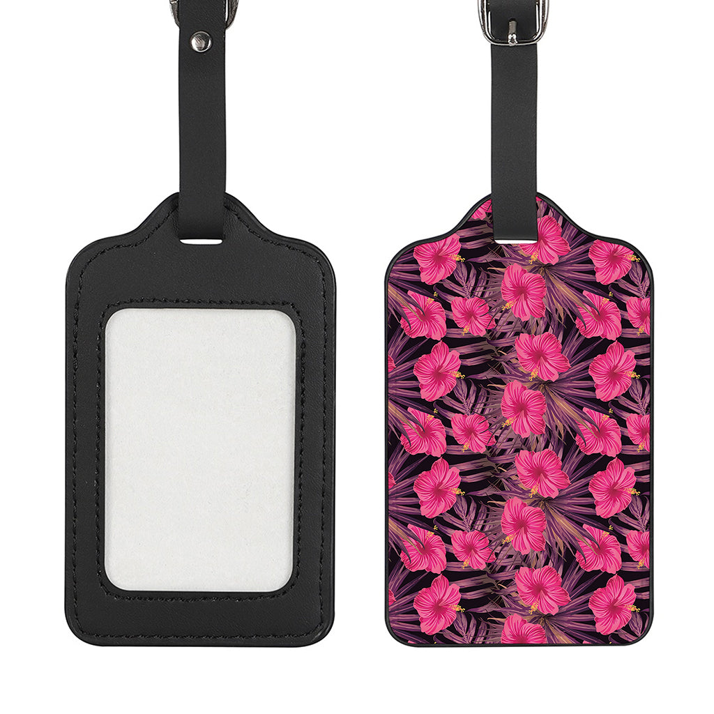 Pink Hawaiian Hibiscus Pattern Print Luggage Tag