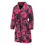 Pink Hawaiian Hibiscus Pattern Print Men's Bathrobe