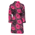 Pink Hawaiian Hibiscus Pattern Print Men's Bathrobe