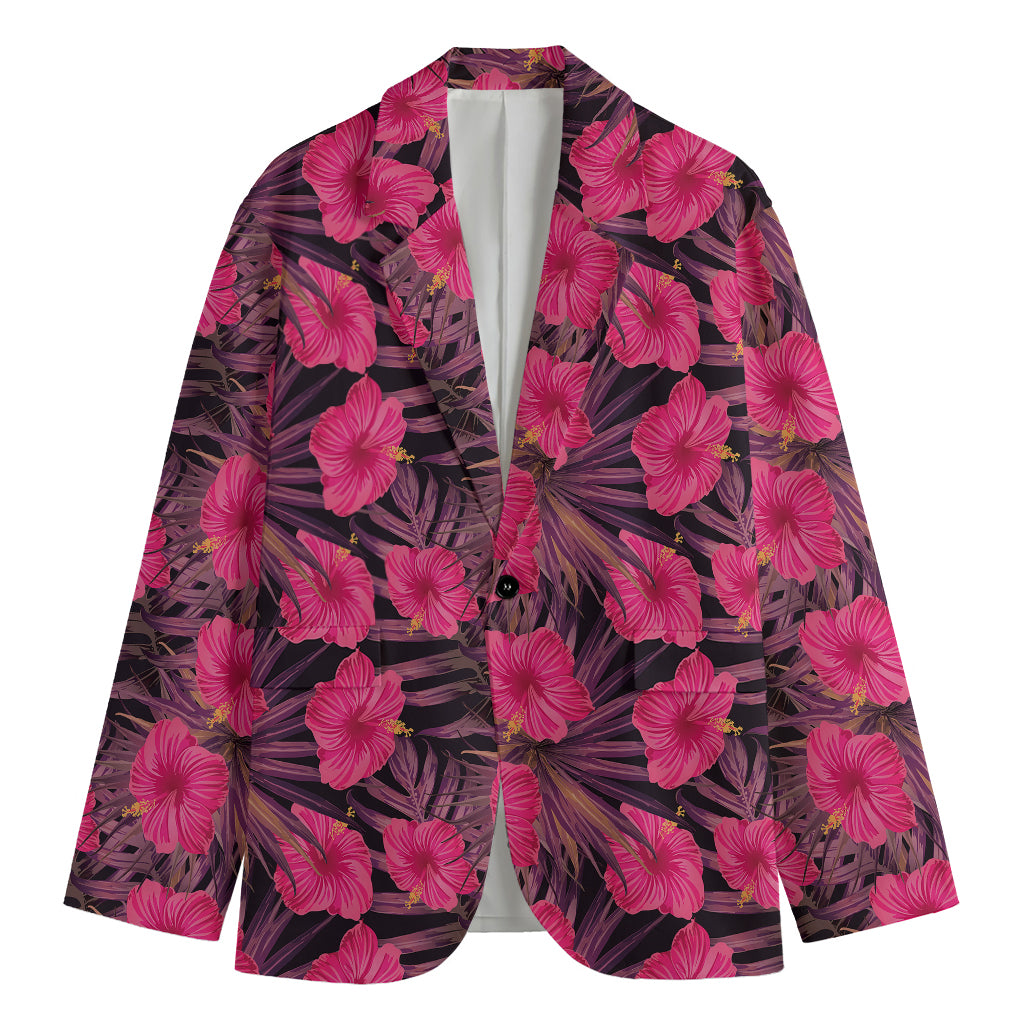 Pink Hawaiian Hibiscus Pattern Print Men's Blazer