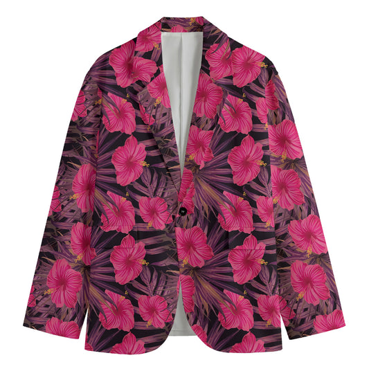 Pink Hawaiian Hibiscus Pattern Print Men's Blazer