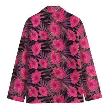 Pink Hawaiian Hibiscus Pattern Print Men's Blazer