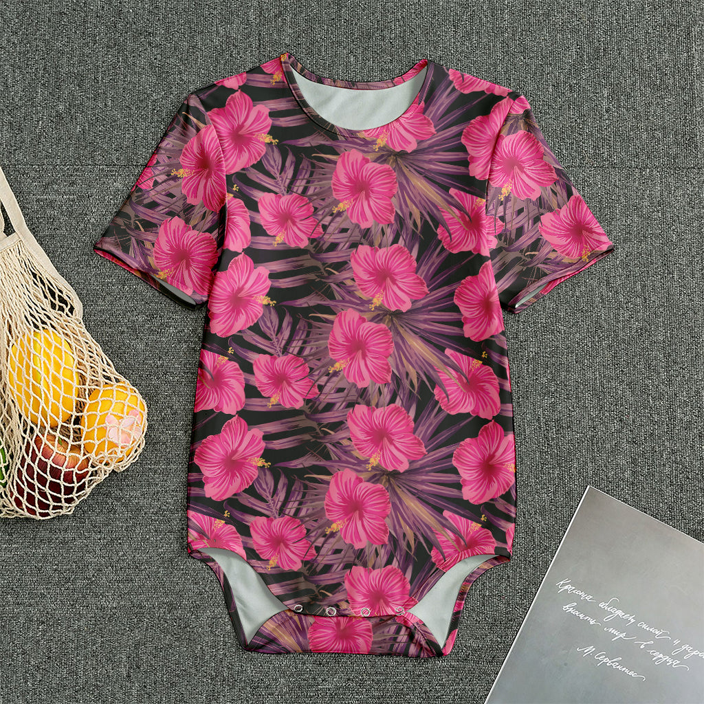 Pink Hawaiian Hibiscus Pattern Print Men's Bodysuit