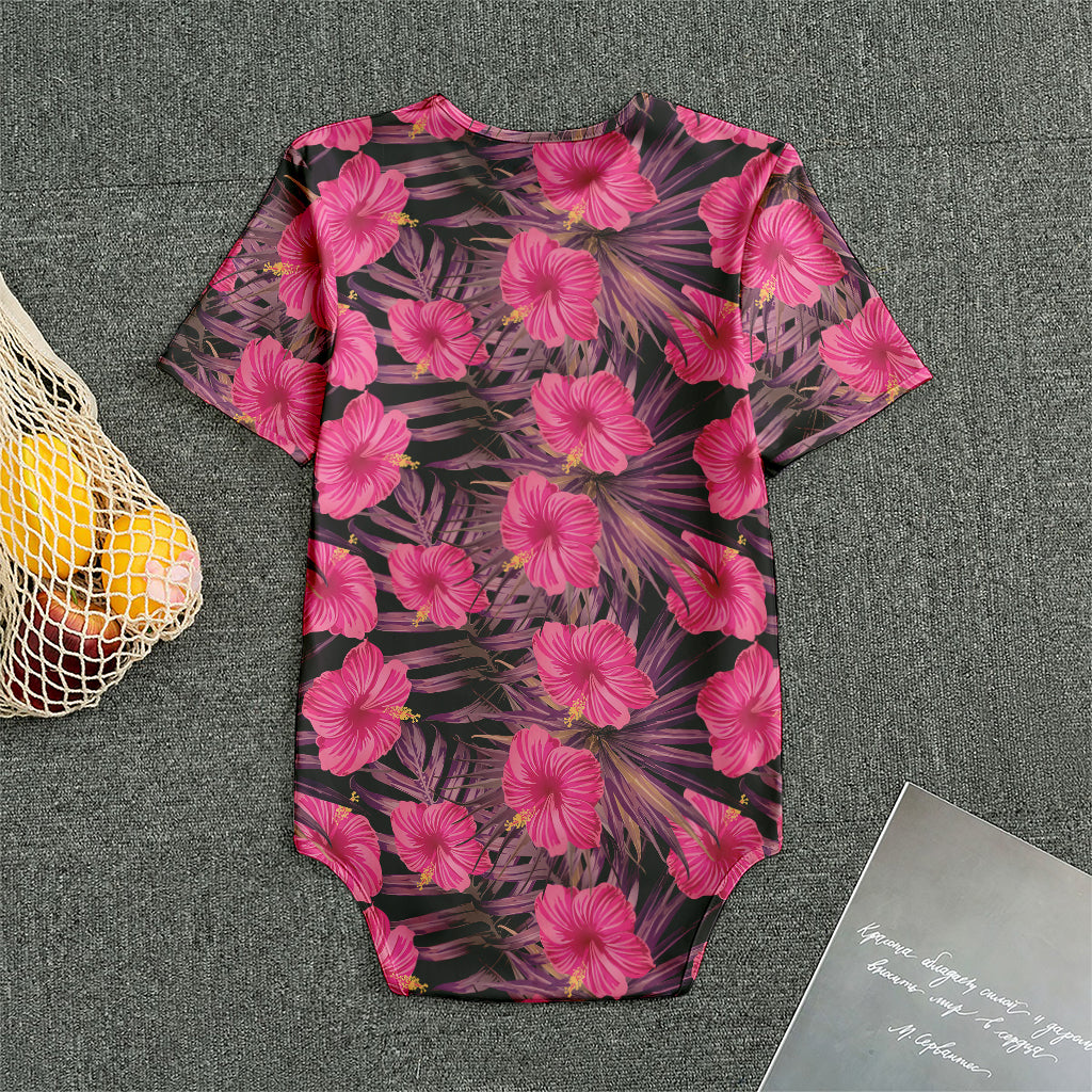 Pink Hawaiian Hibiscus Pattern Print Men's Bodysuit