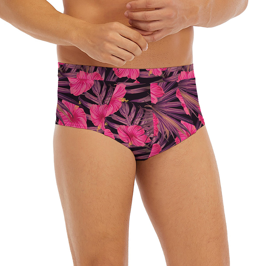 Pink Hawaiian Hibiscus Pattern Print Men's Briefs