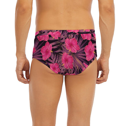 Pink Hawaiian Hibiscus Pattern Print Men's Briefs