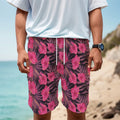 Pink Hawaiian Hibiscus Pattern Print Men's Cargo Shorts