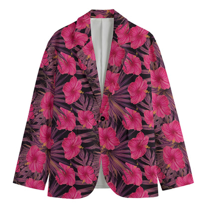 Pink Hawaiian Hibiscus Pattern Print Men's Cotton Blazer