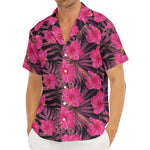 Pink Hawaiian Hibiscus Pattern Print Men's Deep V-Neck Shirt