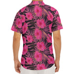 Pink Hawaiian Hibiscus Pattern Print Men's Deep V-Neck Shirt