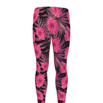 Pink Hawaiian Hibiscus Pattern Print Men's leggings