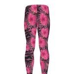 Pink Hawaiian Hibiscus Pattern Print Men's leggings