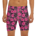 Pink Hawaiian Hibiscus Pattern Print Men's Long Boxer Briefs