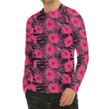 Pink Hawaiian Hibiscus Pattern Print Men's Long Sleeve Rash Guard