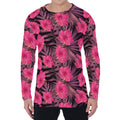 Pink Hawaiian Hibiscus Pattern Print Men's Long Sleeve T-Shirt