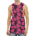 Pink Hawaiian Hibiscus Pattern Print Men's Muscle Tank Top