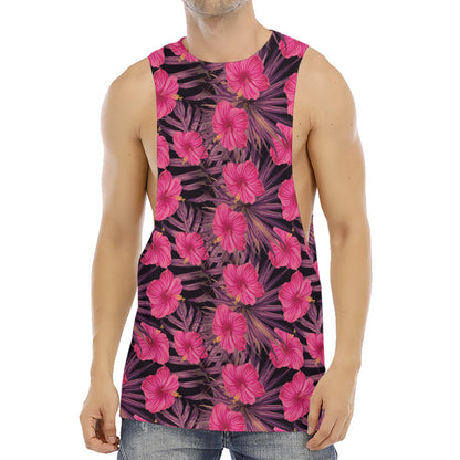 Pink Hawaiian Hibiscus Pattern Print Men's Muscle Tank Top