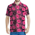 Pink Hawaiian Hibiscus Pattern Print Men's Polo Shirt