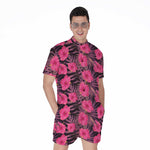 Pink Hawaiian Hibiscus Pattern Print Men's Rompers
