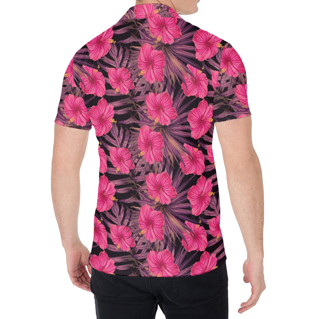 Pink Hawaiian Hibiscus Pattern Print Men's Shirt