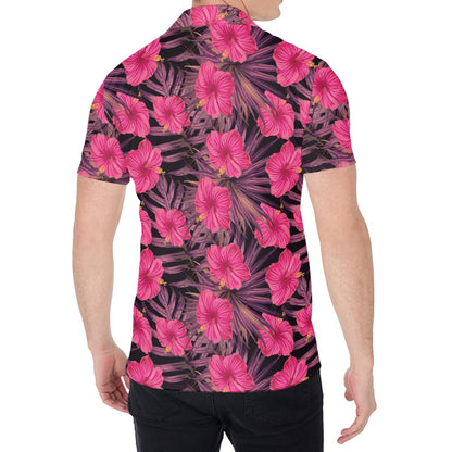 Pink Hawaiian Hibiscus Pattern Print Men's Shirt