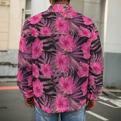 Pink Hawaiian Hibiscus Pattern Print Men's Shirt Jacket