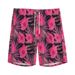 Pink Hawaiian Hibiscus Pattern Print Men's Sports Shorts