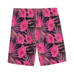 Pink Hawaiian Hibiscus Pattern Print Men's Sports Shorts