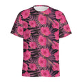 Pink Hawaiian Hibiscus Pattern Print Men's Athletic T-Shirt