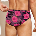 Pink Hawaiian Hibiscus Pattern Print Men's Swim Briefs