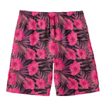 Pink Hawaiian Hibiscus Pattern Print Men's Swim Trunks