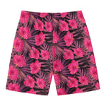 Pink Hawaiian Hibiscus Pattern Print Men's Swim Trunks