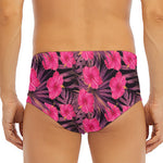 Pink Hawaiian Hibiscus Pattern Print Men's Triangle Swim Briefs