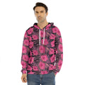 Pink Hawaiian Hibiscus Pattern Print Men's Velvet Pullover Hoodie