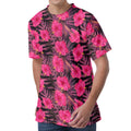 Pink Hawaiian Hibiscus Pattern Print Men's Velvet T-Shirt