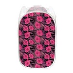 Pink Hawaiian Hibiscus Pattern Print Mesh Laundry Hamper